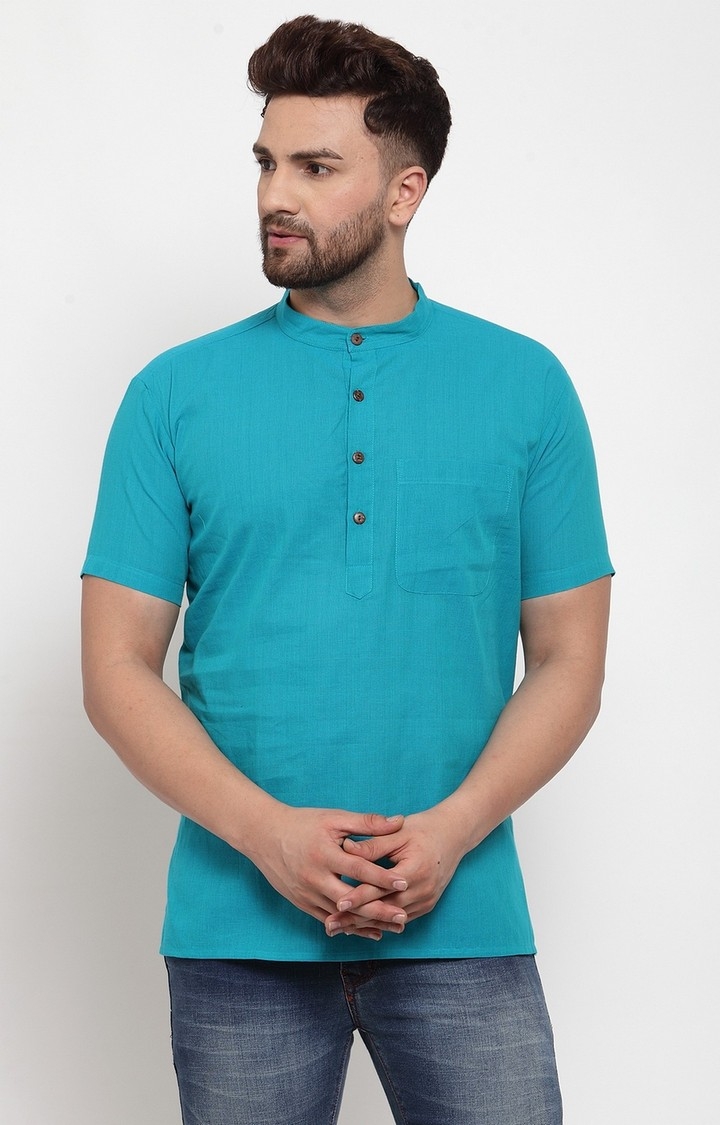 Abhiyuthan | Blue Solid Short kurta