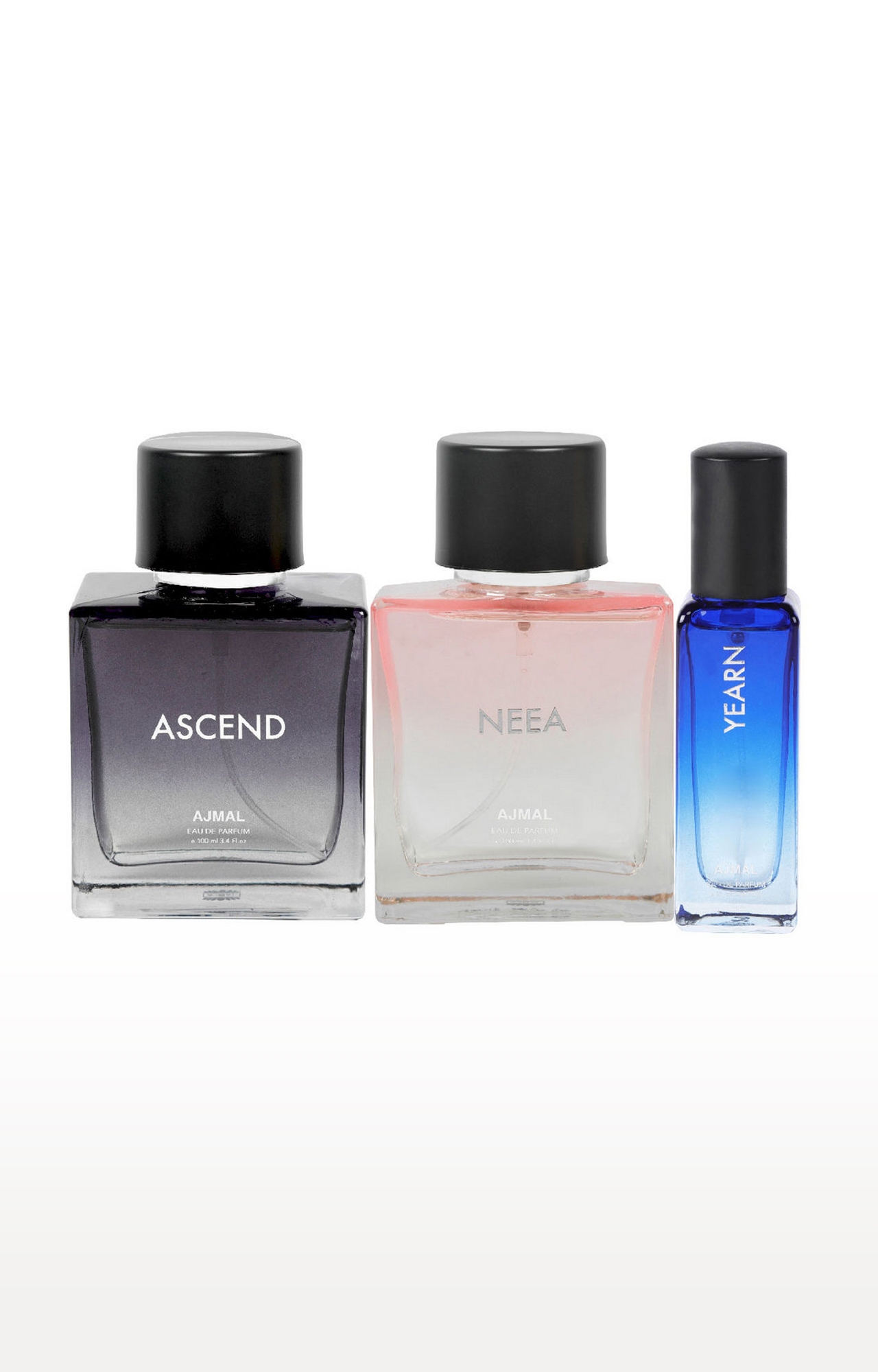 Ajmal | Ajmal Ascend & Neea EDP each 100ML & Yearn  EDP 20ML Pack of 3 (Total 220ML) for Men & Women + 2 Parfum Testers