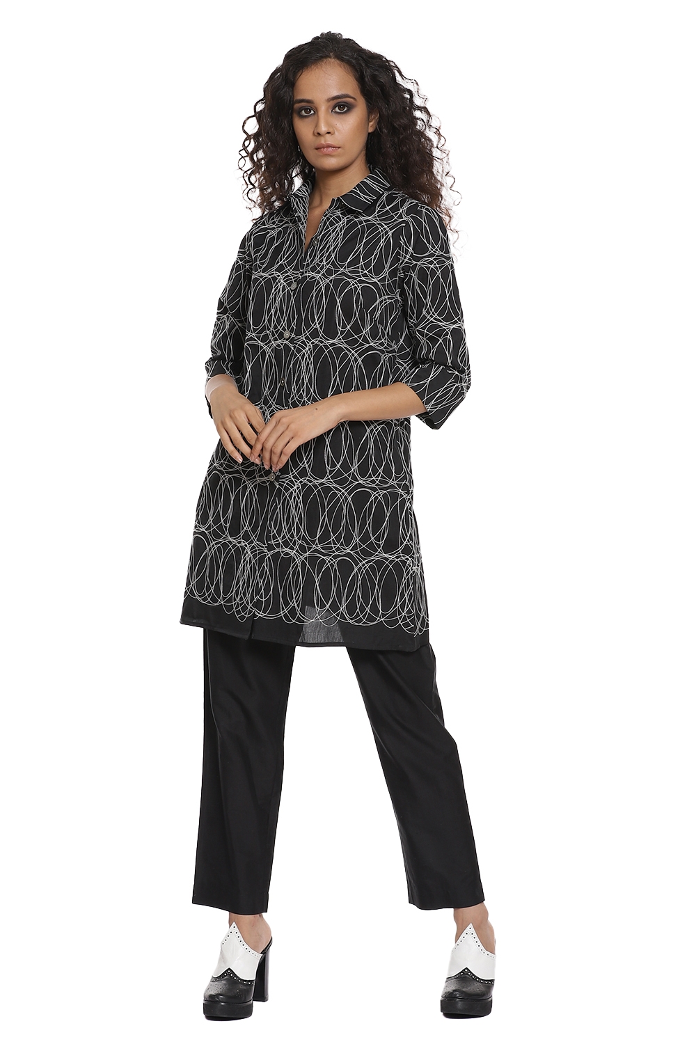ABRAHAM AND THAKORE | Squiggle Black Embroidered Shirt