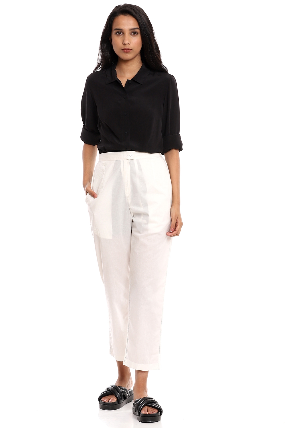ABRAHAM AND THAKORE | Ivory Cotton Cropped Pants