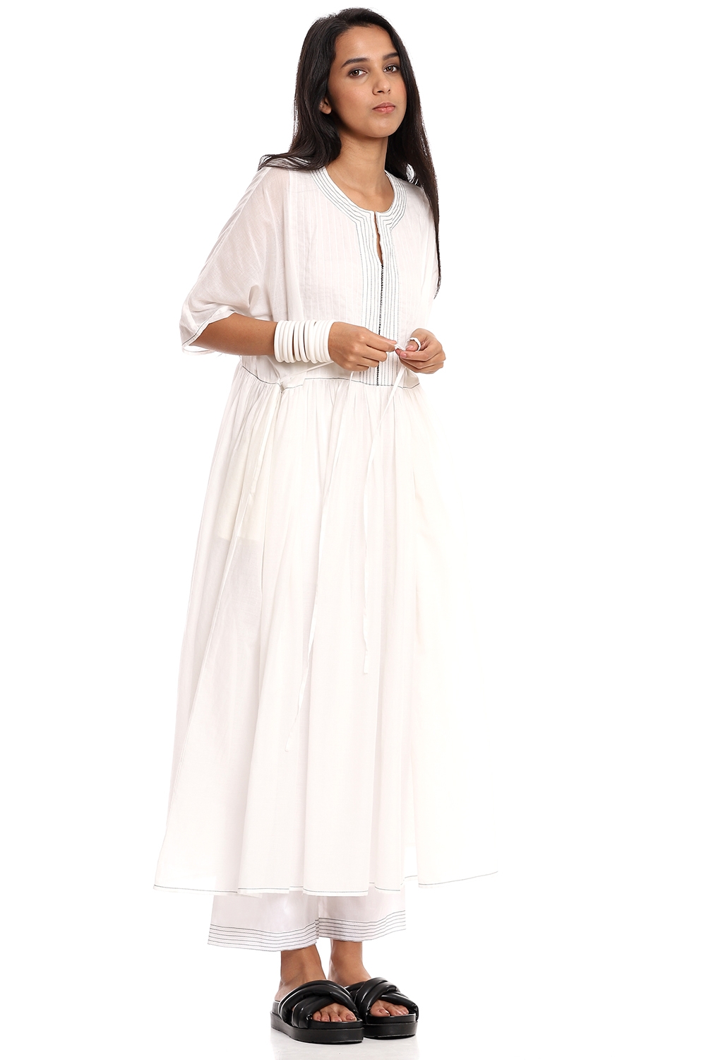 ABRAHAM AND THAKORE | Ivory Cotton Flared Dress