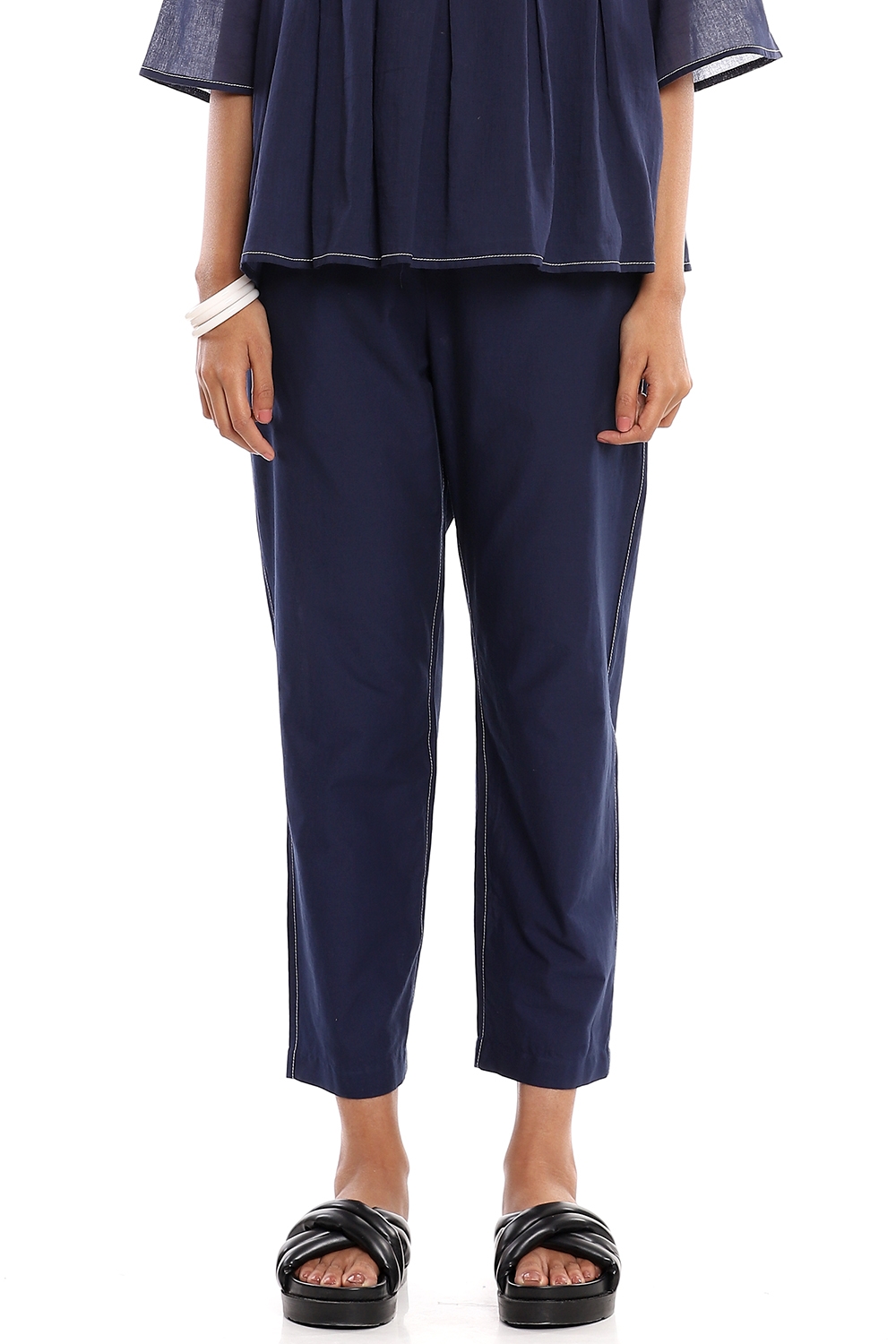 ABRAHAM AND THAKORE | Navy Cotton Cropped Pants