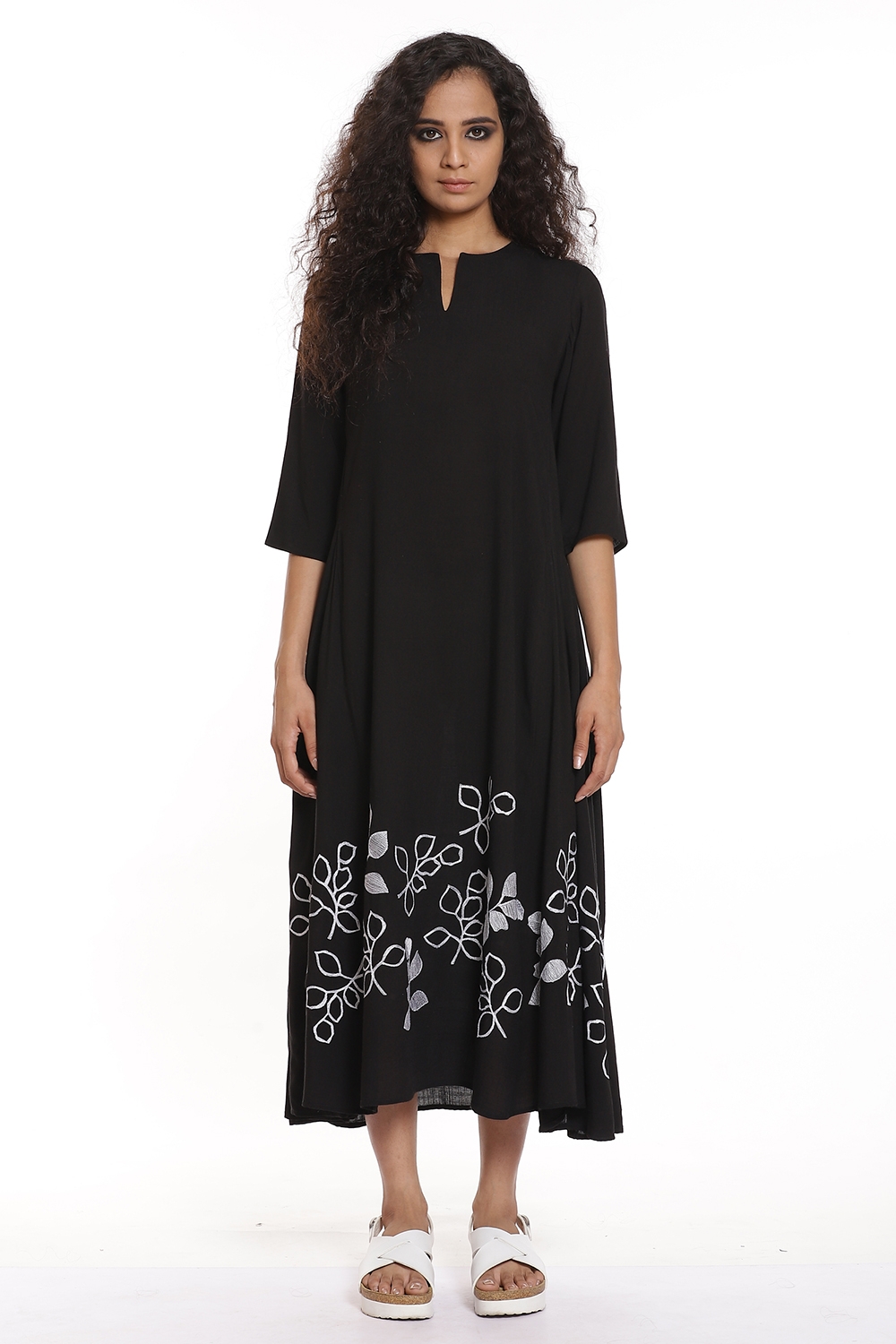ABRAHAM AND THAKORE | Black And White Floral Embroidered Dress