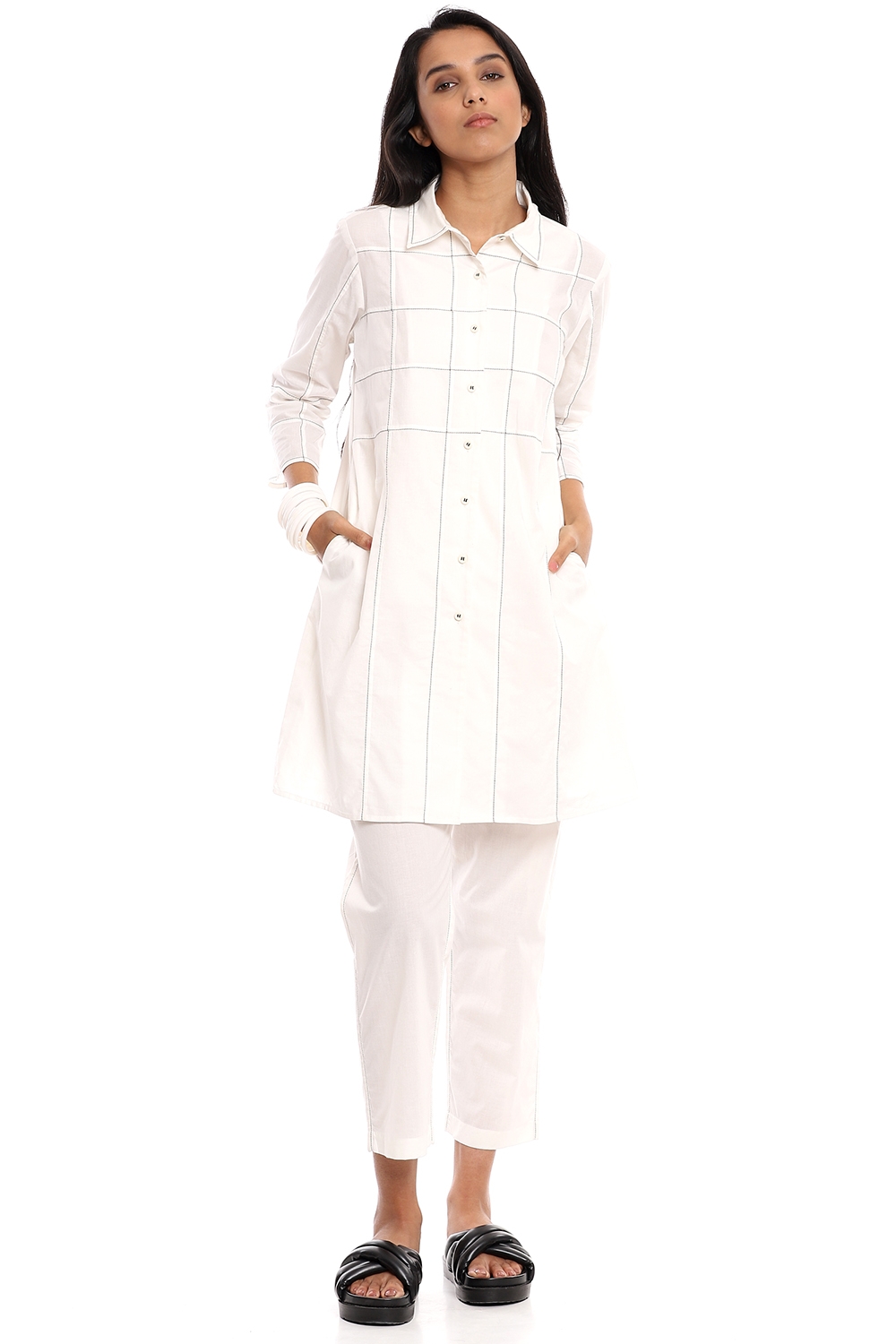 ABRAHAM AND THAKORE | Ivory Button Front Cotton Coordinate Set
