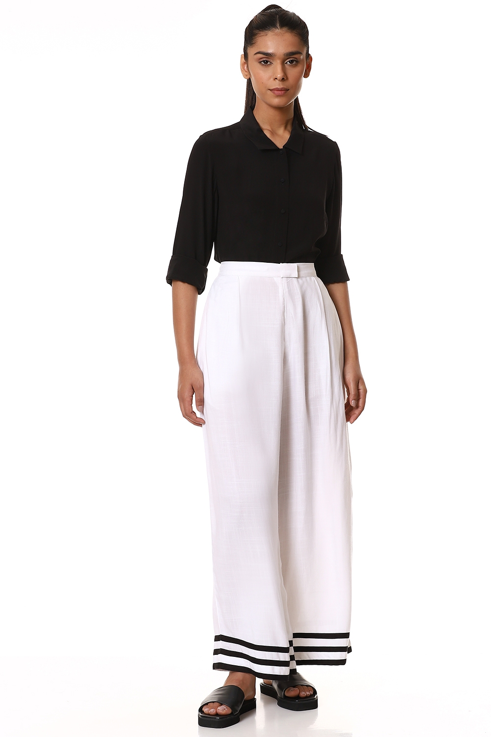 ABRAHAM AND THAKORE | Ivory Patchwork Wide Leg Pants 