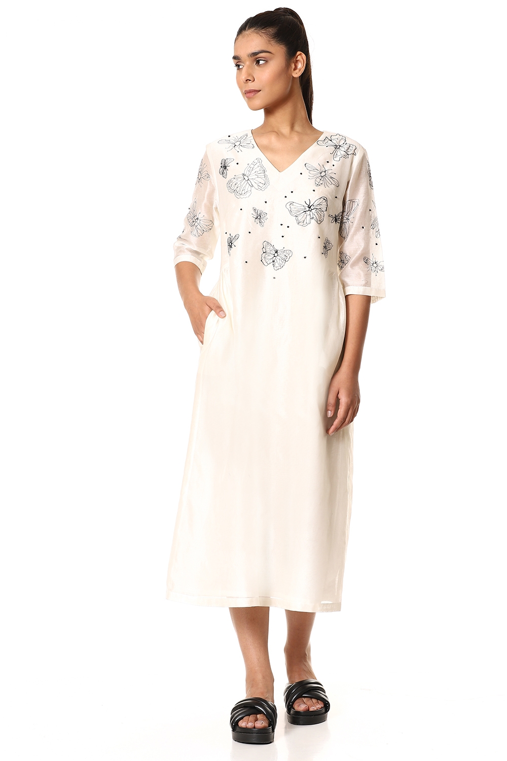 ABRAHAM AND THAKORE | Butterfly Embroidered Long Dress