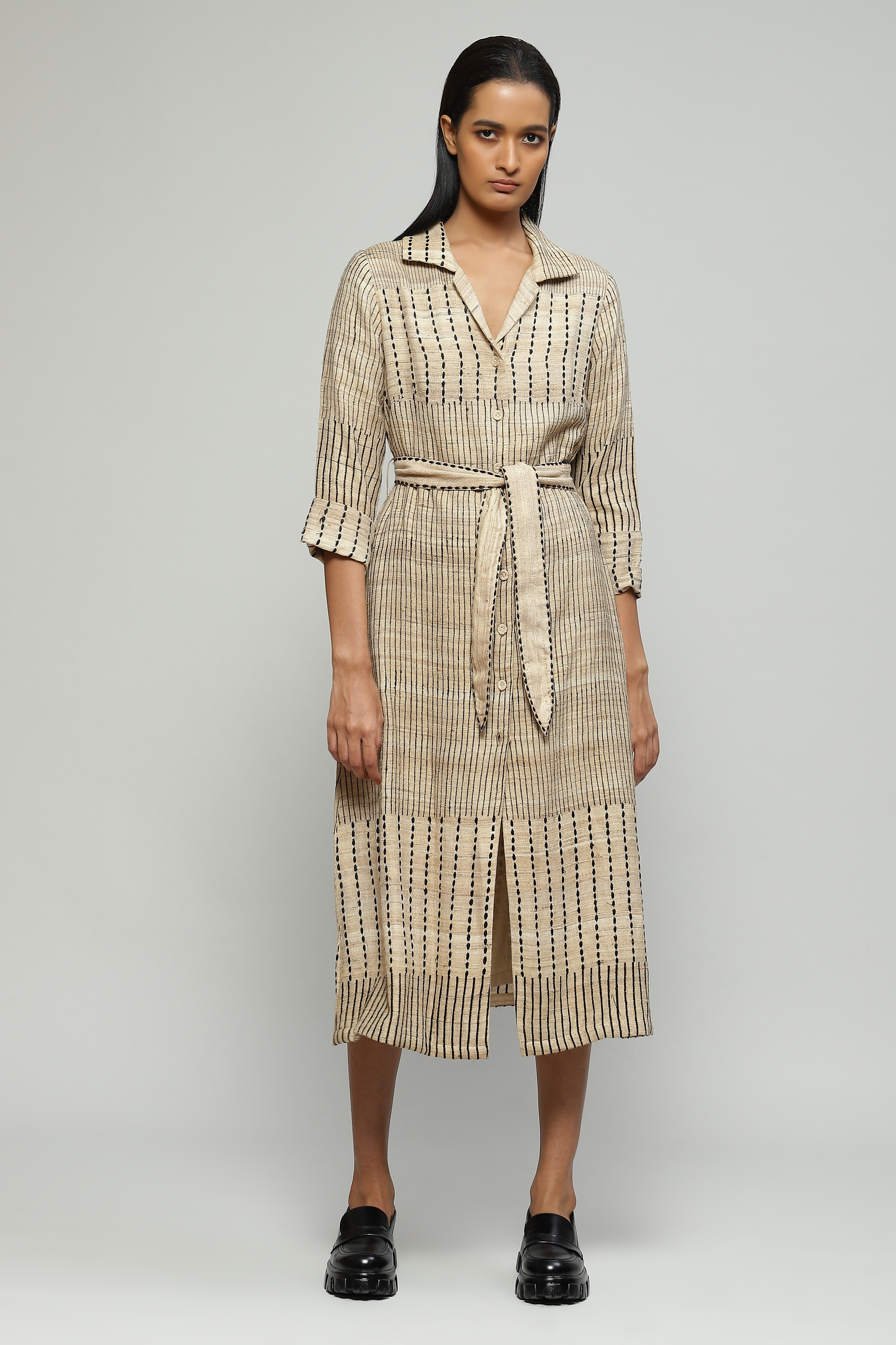 ABRAHAM AND THAKORE | Embroidered Cotton X Tussar Shirt Dress
