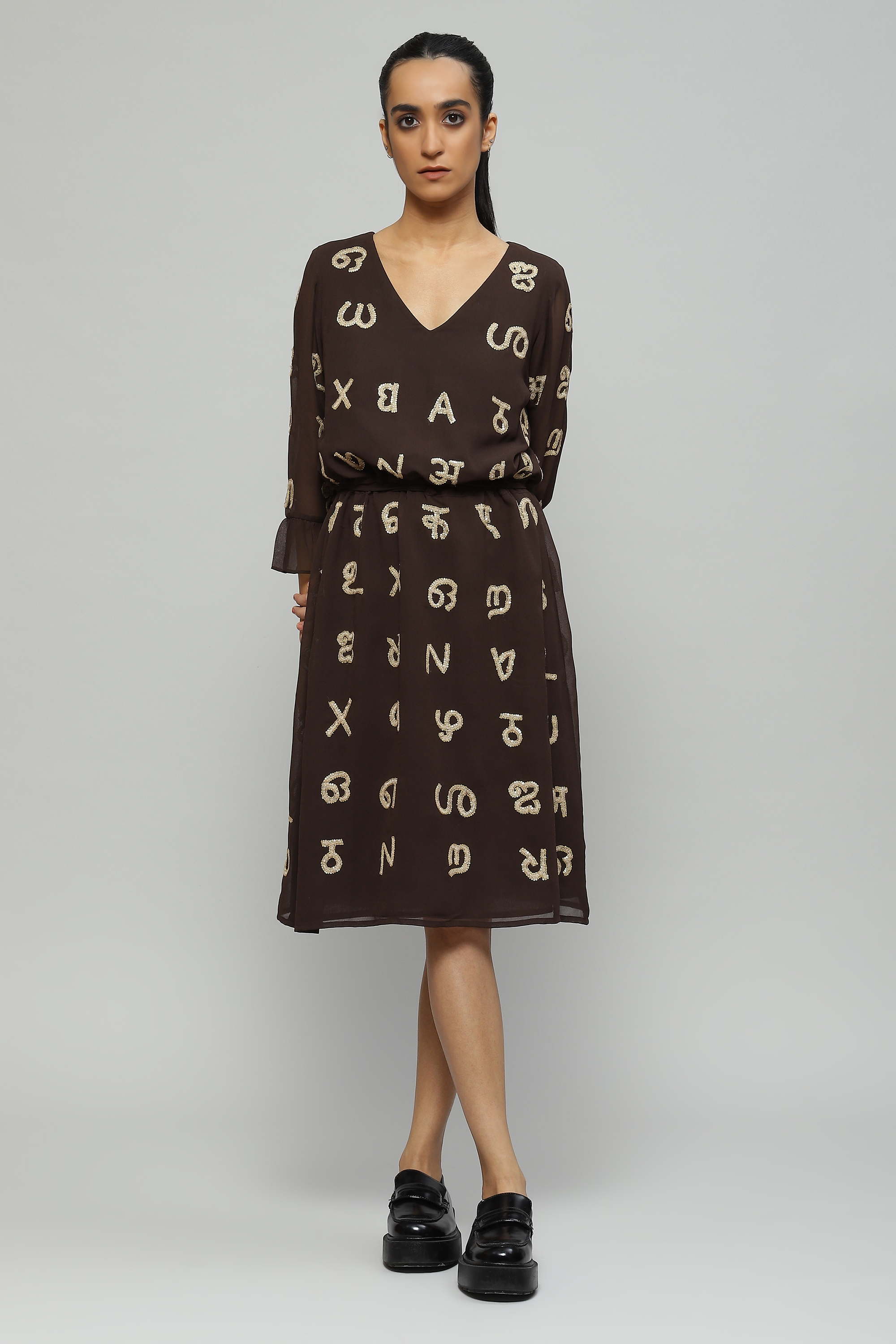 ABRAHAM AND THAKORE | Tussar And Sequinned Embroidered Dress