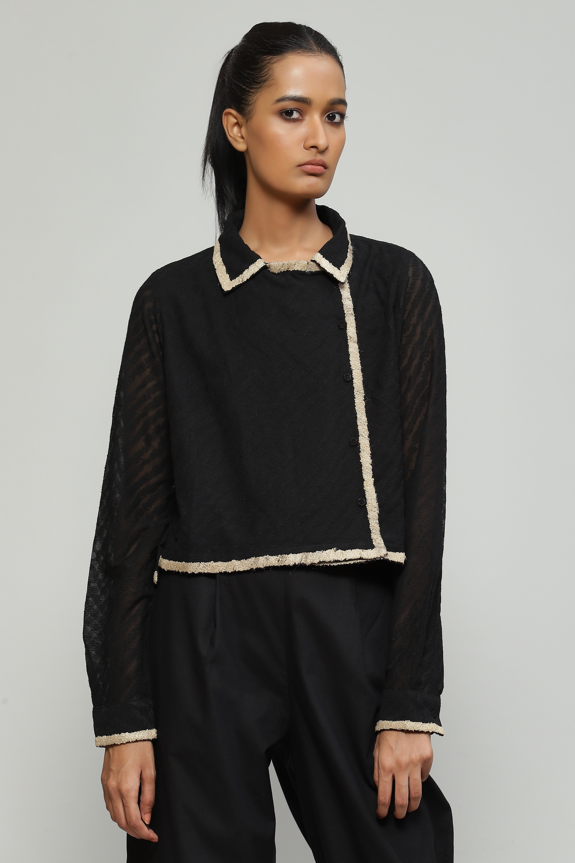 ABRAHAM AND THAKORE | Tussar And Scribble Embroidered Top
