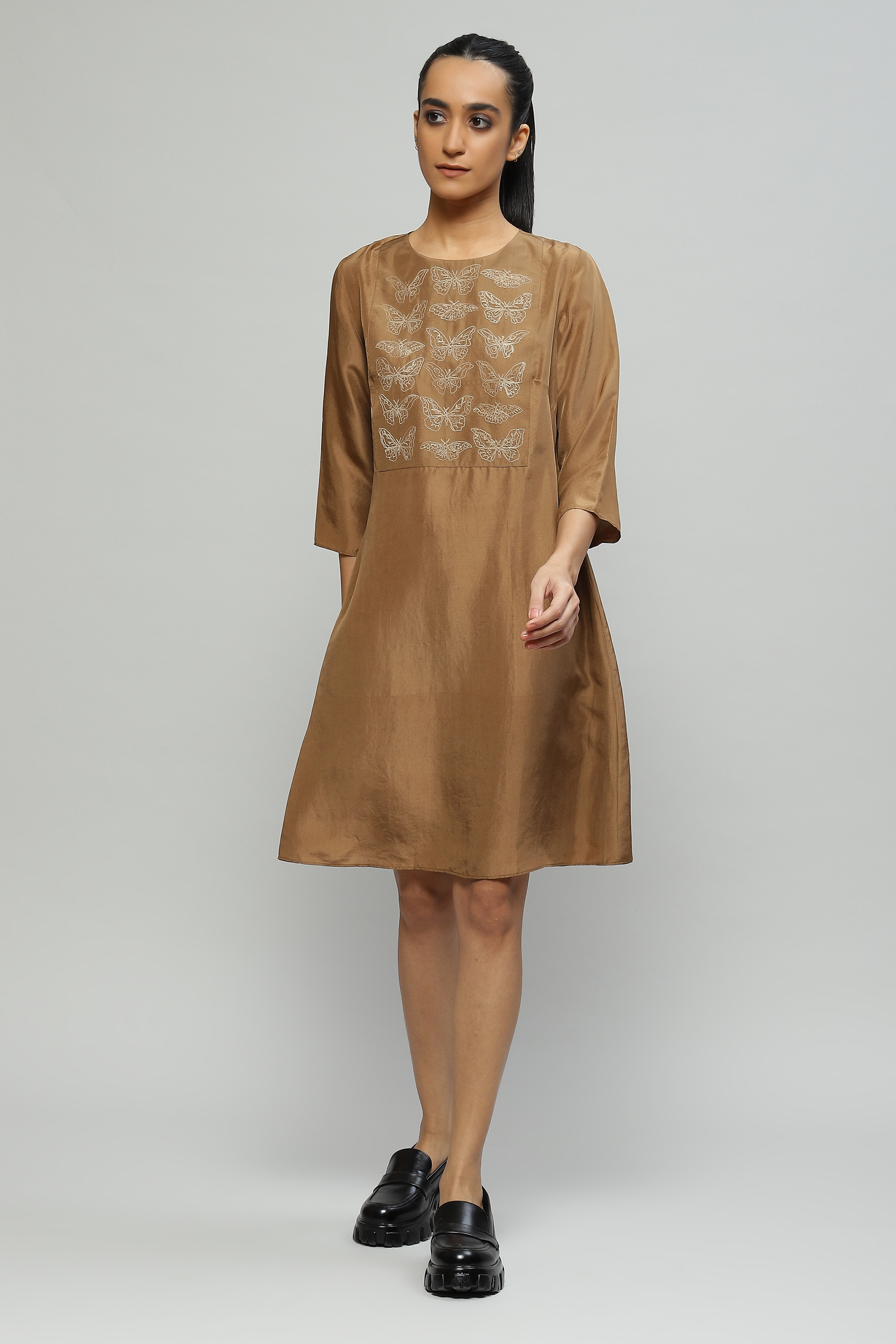 ABRAHAM AND THAKORE | Tussar Embroidered Silk Dress