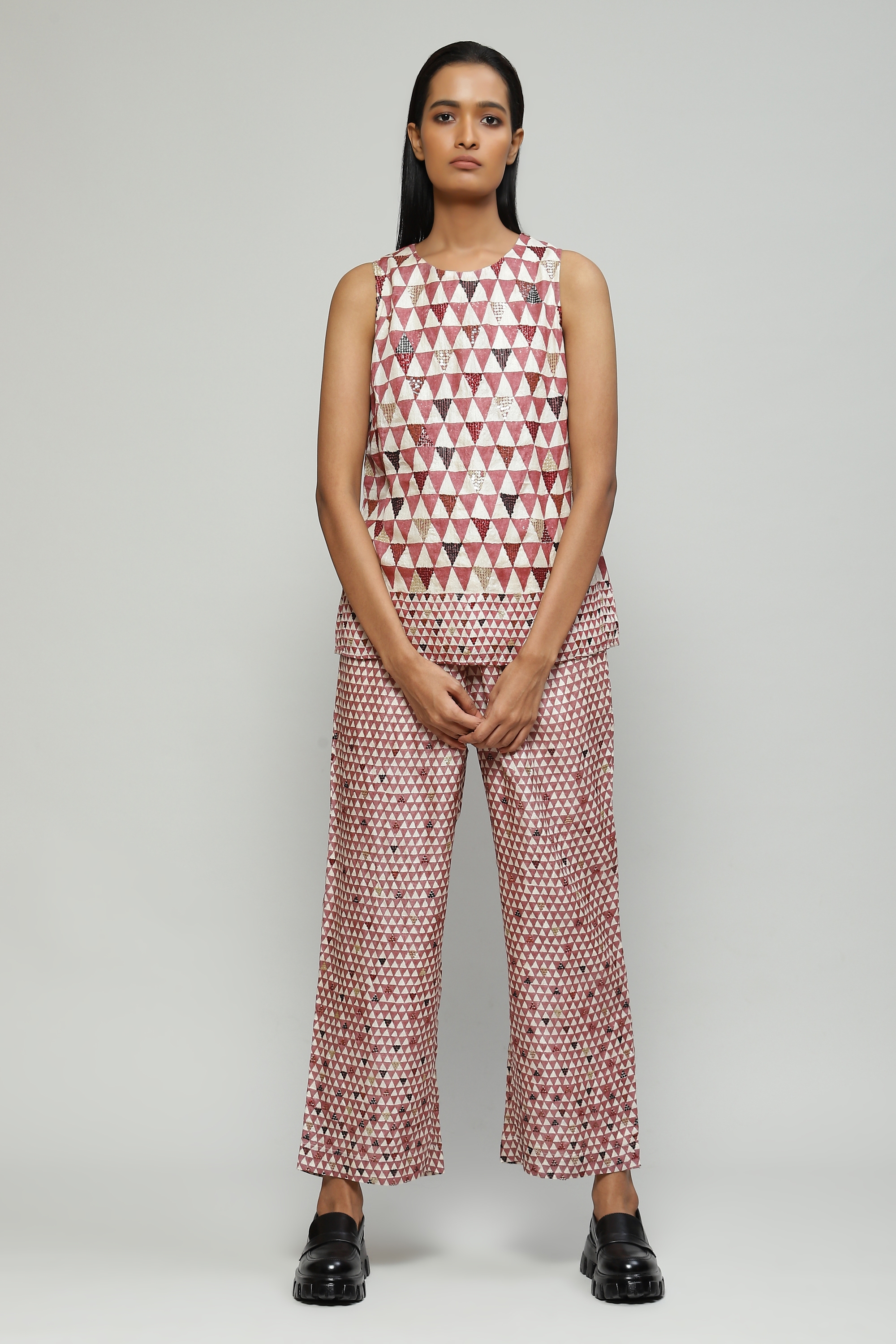 ABRAHAM AND THAKORE | Hand Block Printed And Sequinned Top