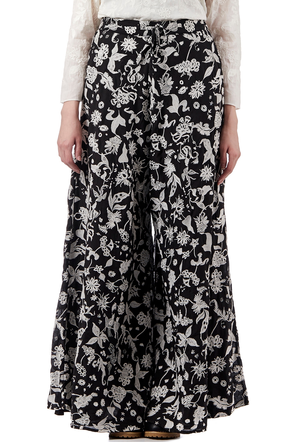 ABRAHAM AND THAKORE | Embroidered Floral Chanderi Palazzo Pants