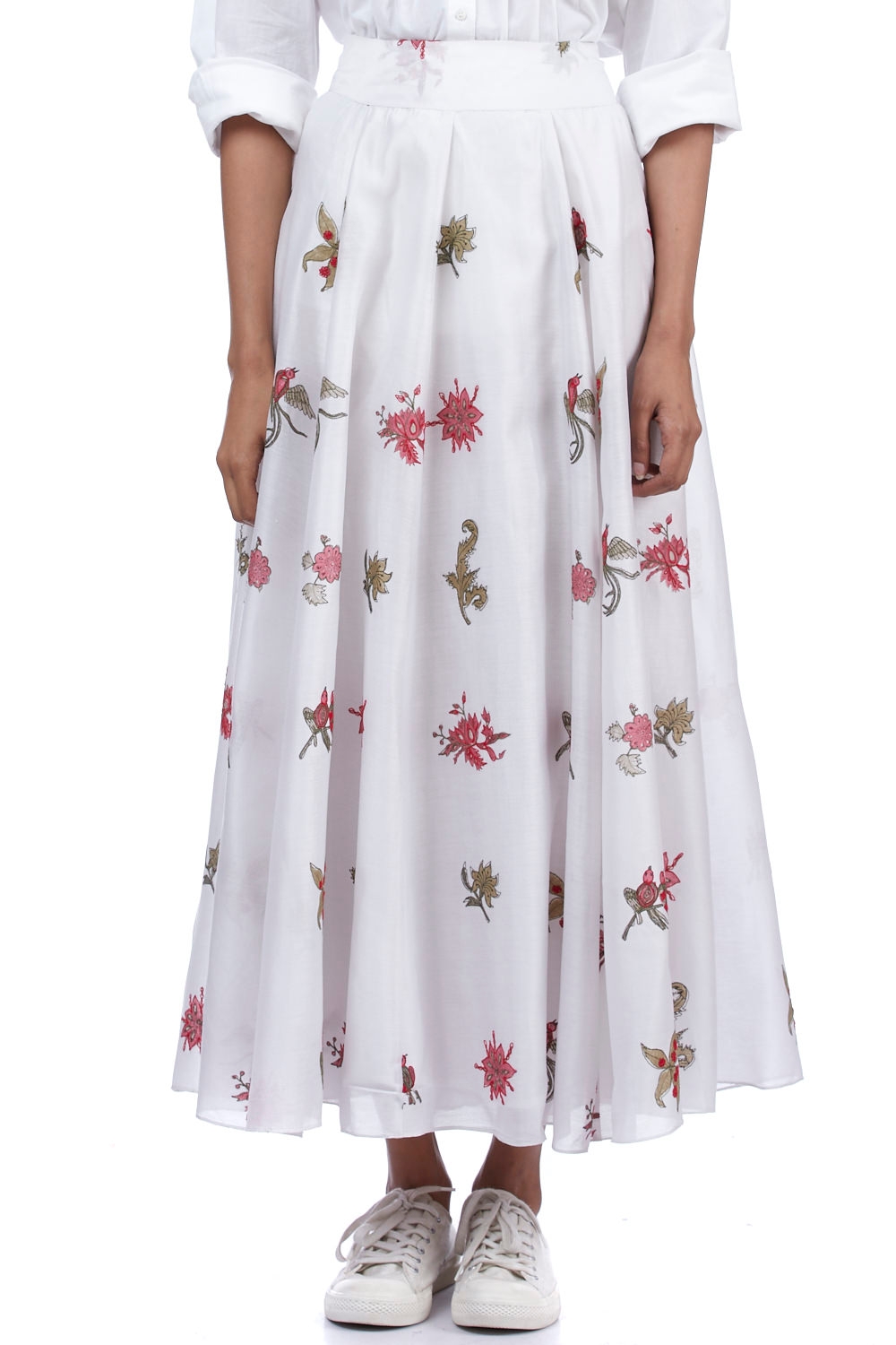 ABRAHAM AND THAKORE | Printed Floral Silk Cotton Skirt