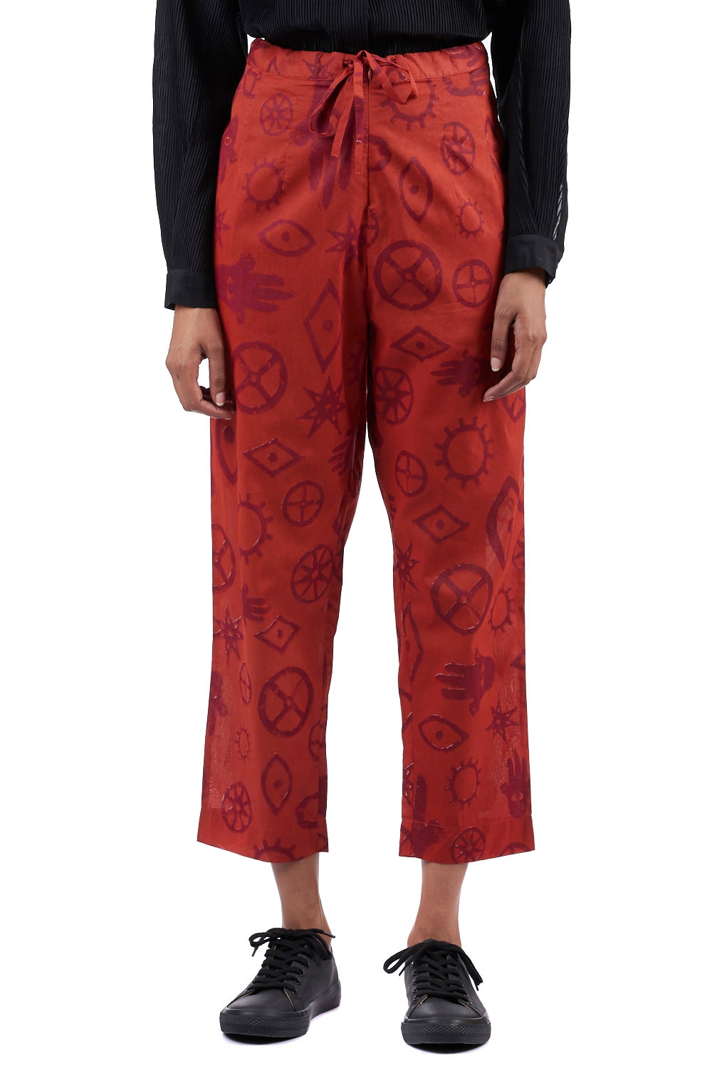 ABRAHAM AND THAKORE | Hand Printed Talisman Straight Fit Pants Red