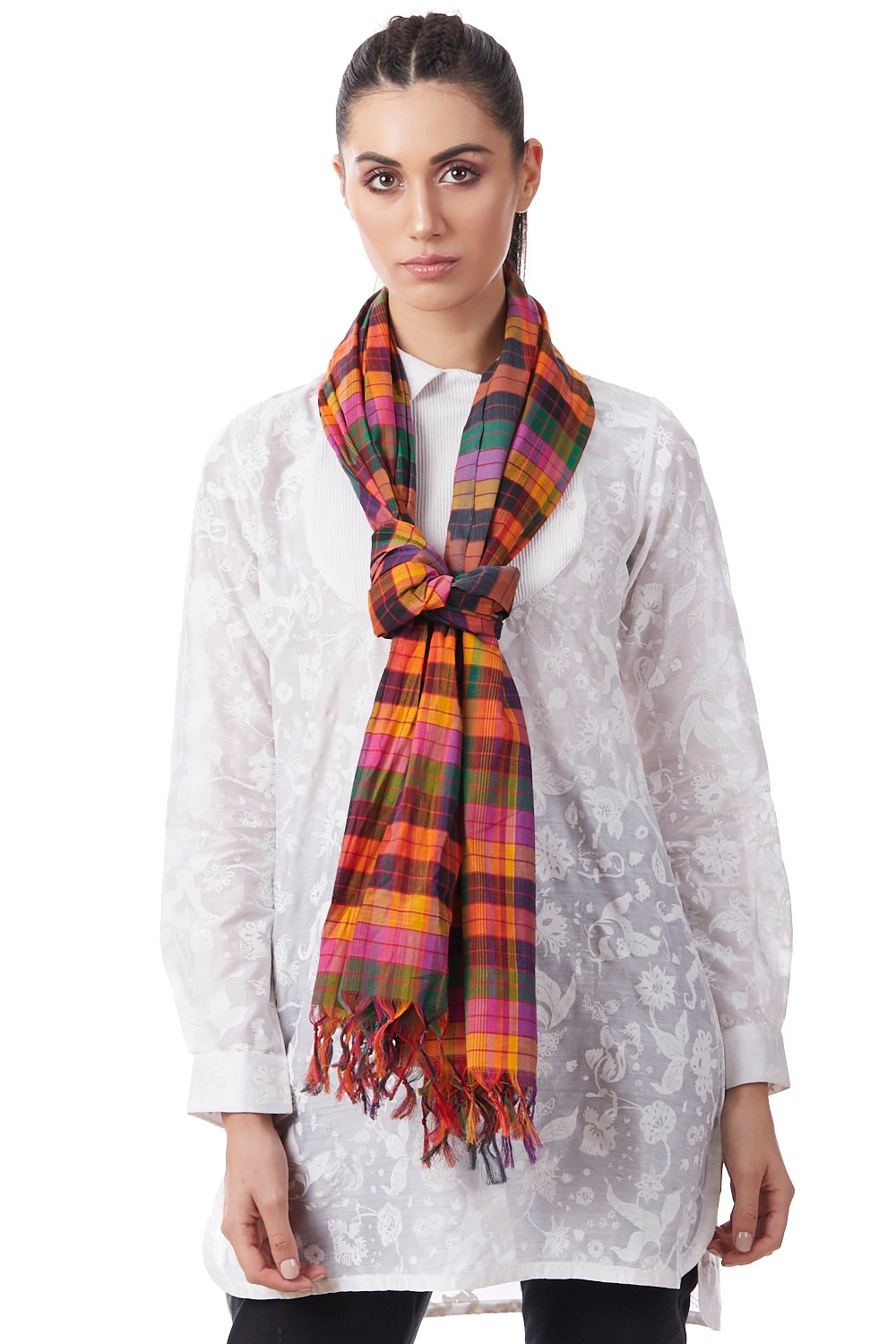 ABRAHAM AND THAKORE | Woven Multicolor Checkered Scarf