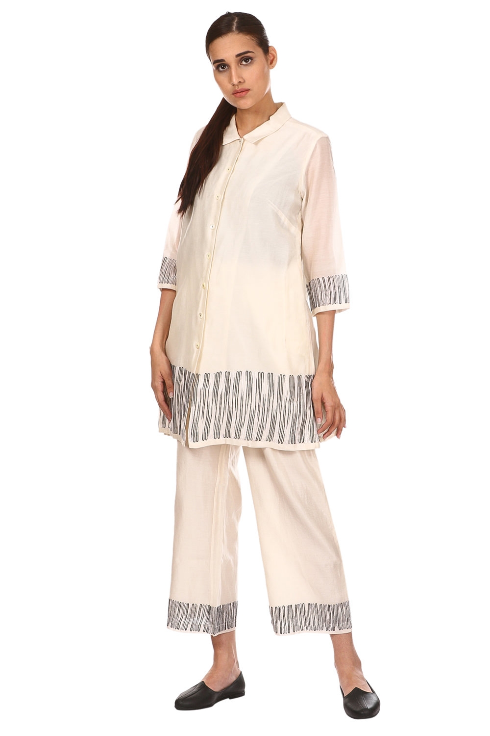 ABRAHAM AND THAKORE | Ombre Aari Embroidered Chanderi Coordinate Set