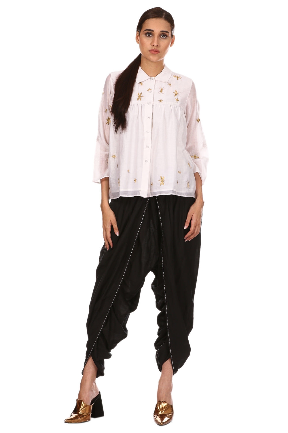 ABRAHAM AND THAKORE | Embroidered Insects Chanderi Kedia Top