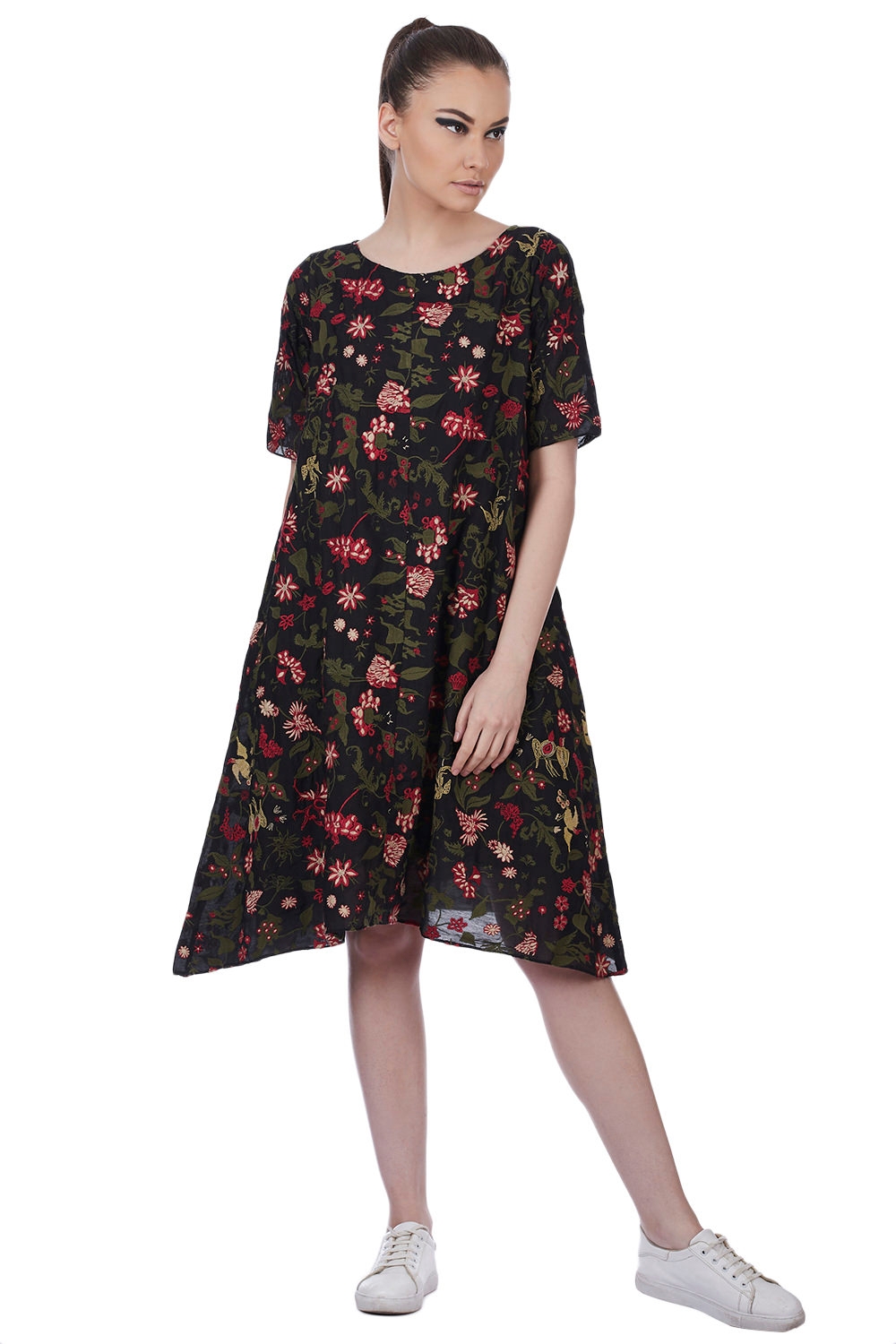 ABRAHAM AND THAKORE | Floral Embroidered Chanderi Dress