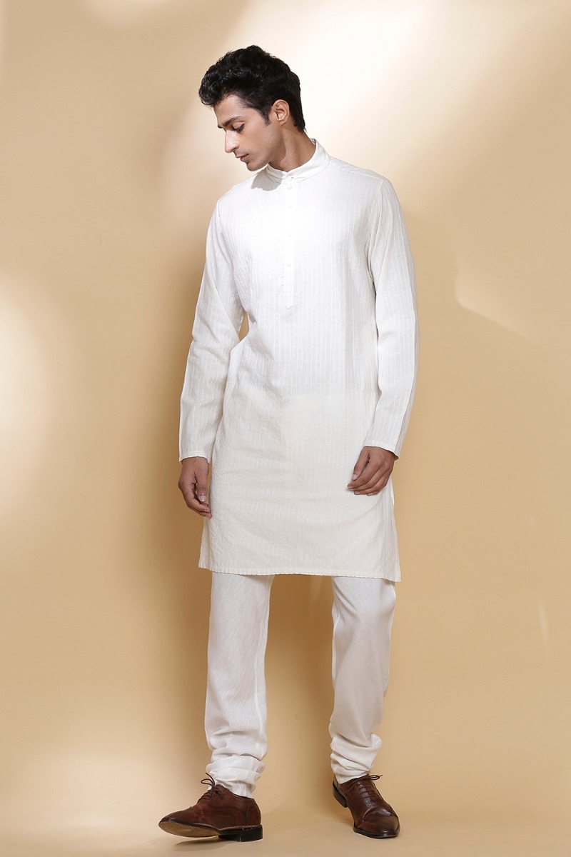ABRAHAM AND THAKORE | Long Kurta With Embroidered Pinstripes
