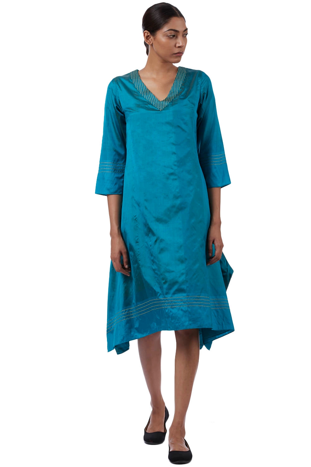 ABRAHAM AND THAKORE | Handwoven Pure Silk Kite Dress