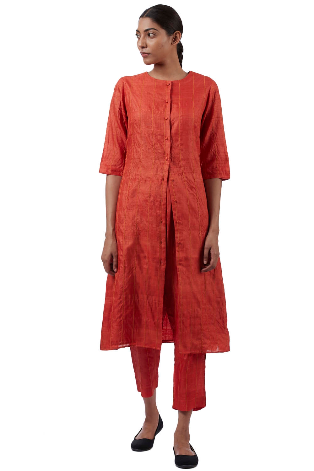 ABRAHAM AND THAKORE | Pure Silk Front Button-Down Long Shirt Dress