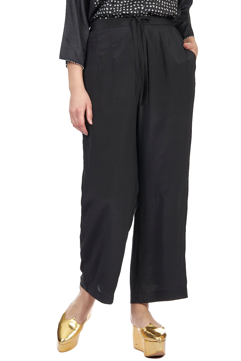 ABRAHAM AND THAKORE | Solid Textured Silk Straight Pants