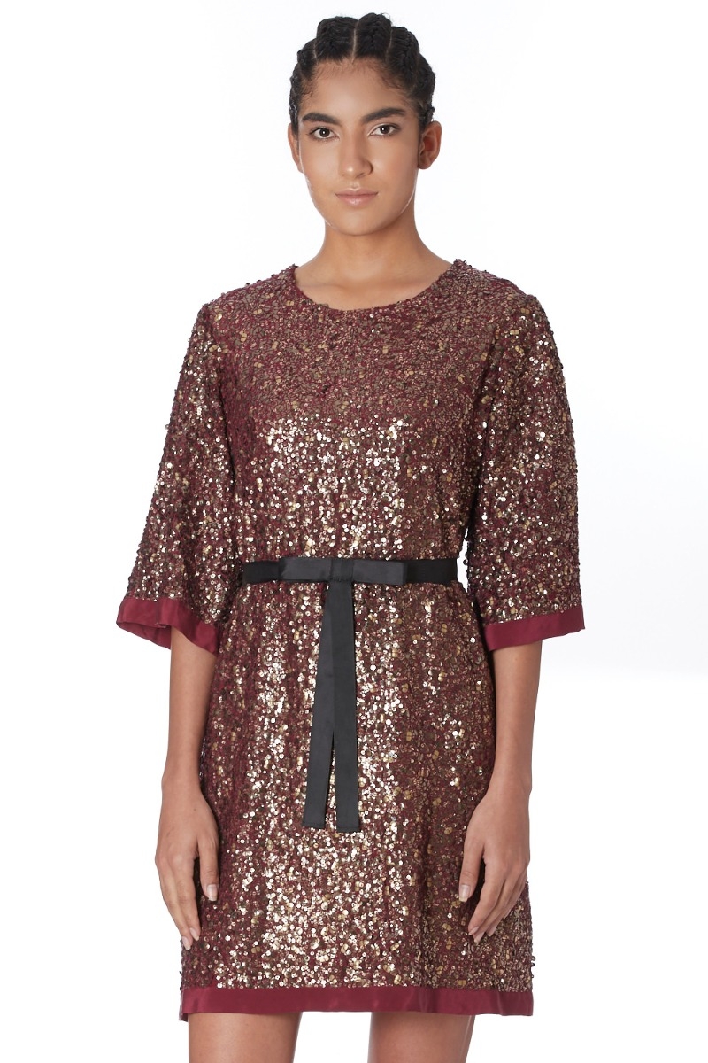 ABRAHAM AND THAKORE | Hand Embroidered Sequin Silk Dress