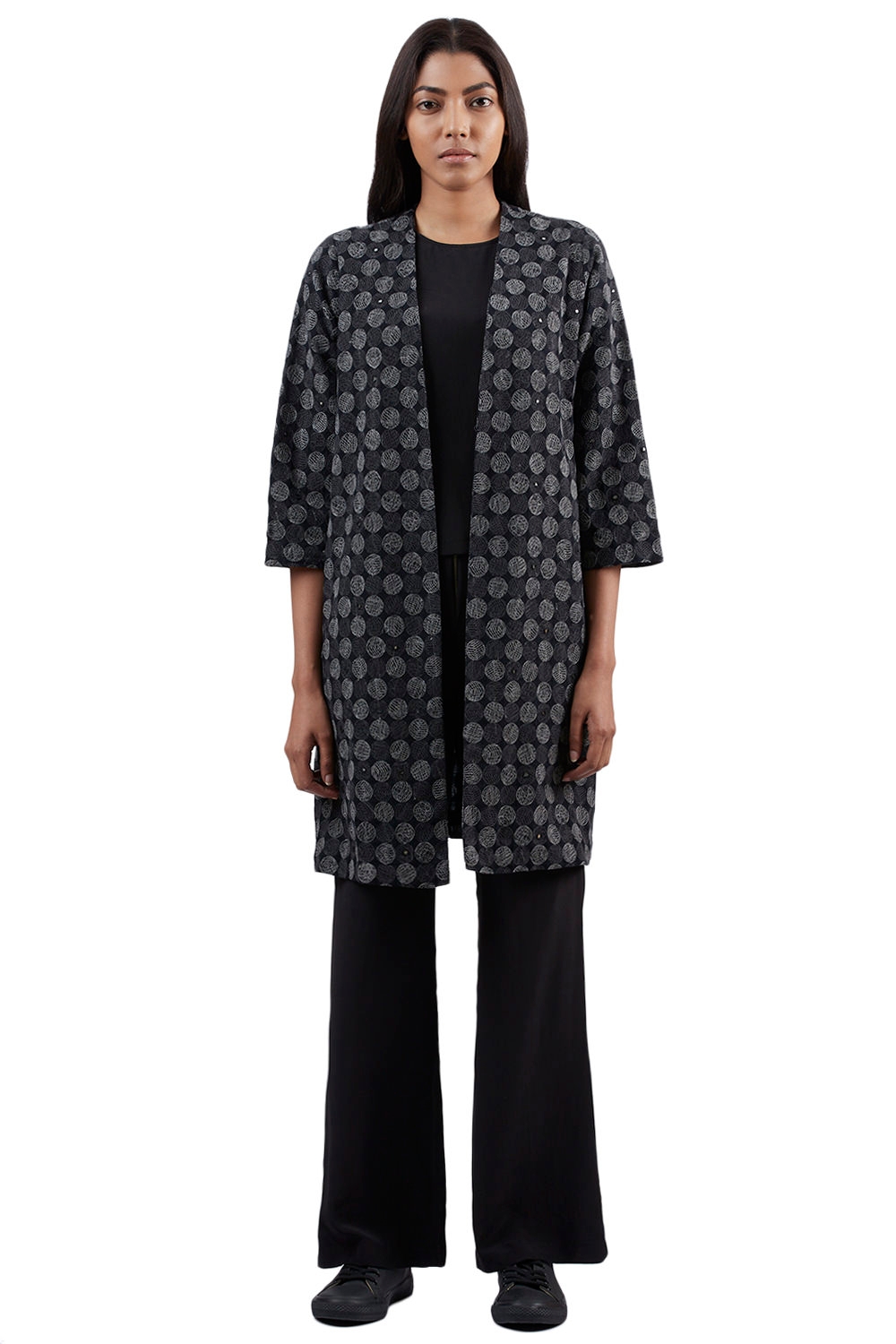 ABRAHAM AND THAKORE | Circle Embroidered Cotton Jacket With Mirrorwork