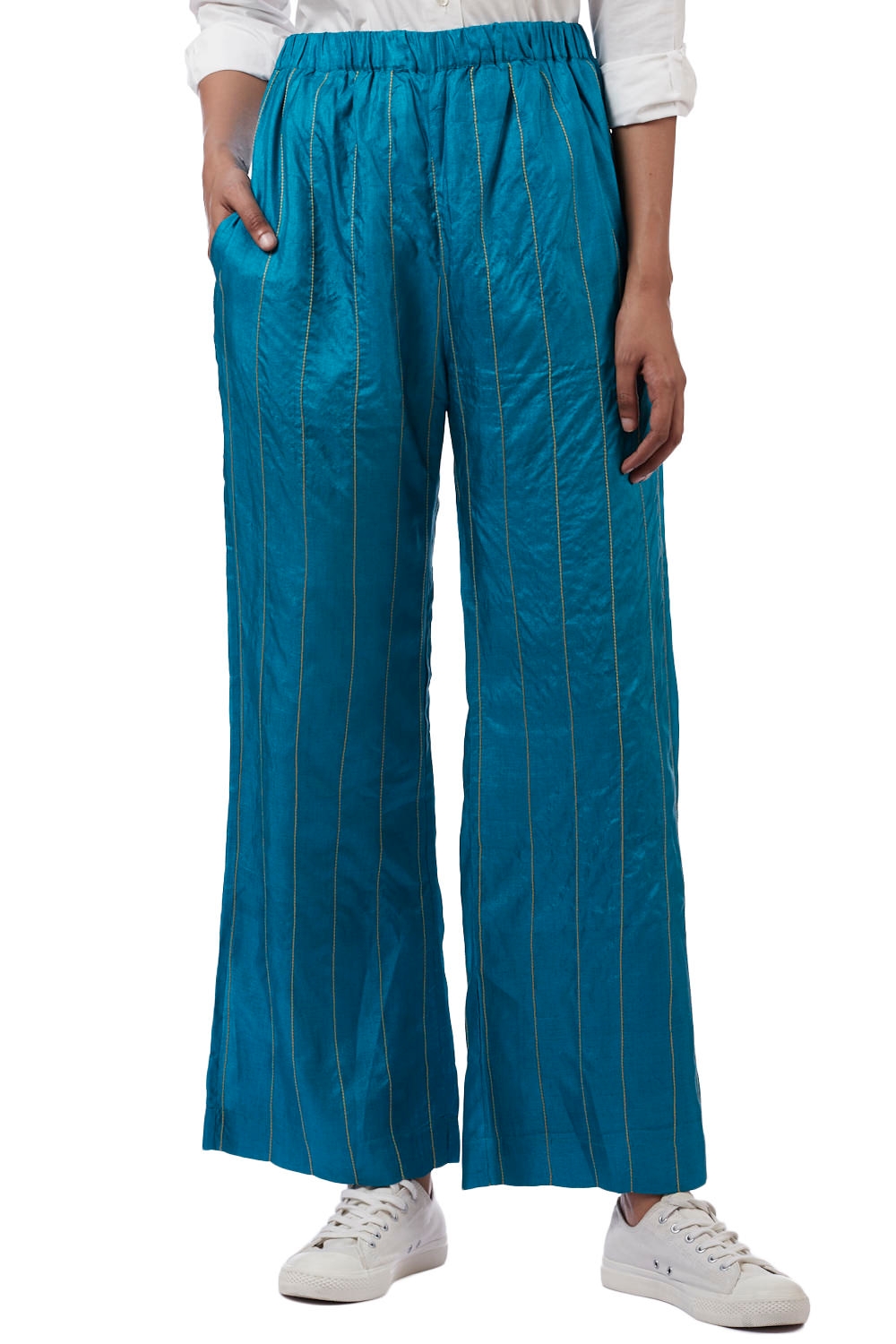 ABRAHAM AND THAKORE | Handwoven Tussar Silk Straight Pants