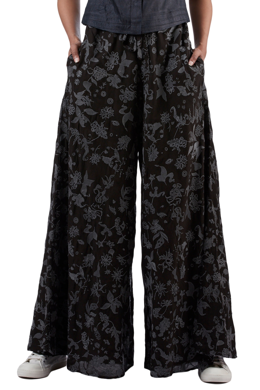 ABRAHAM AND THAKORE | Embroidered Floral Silk Cotton Palazzo Pants