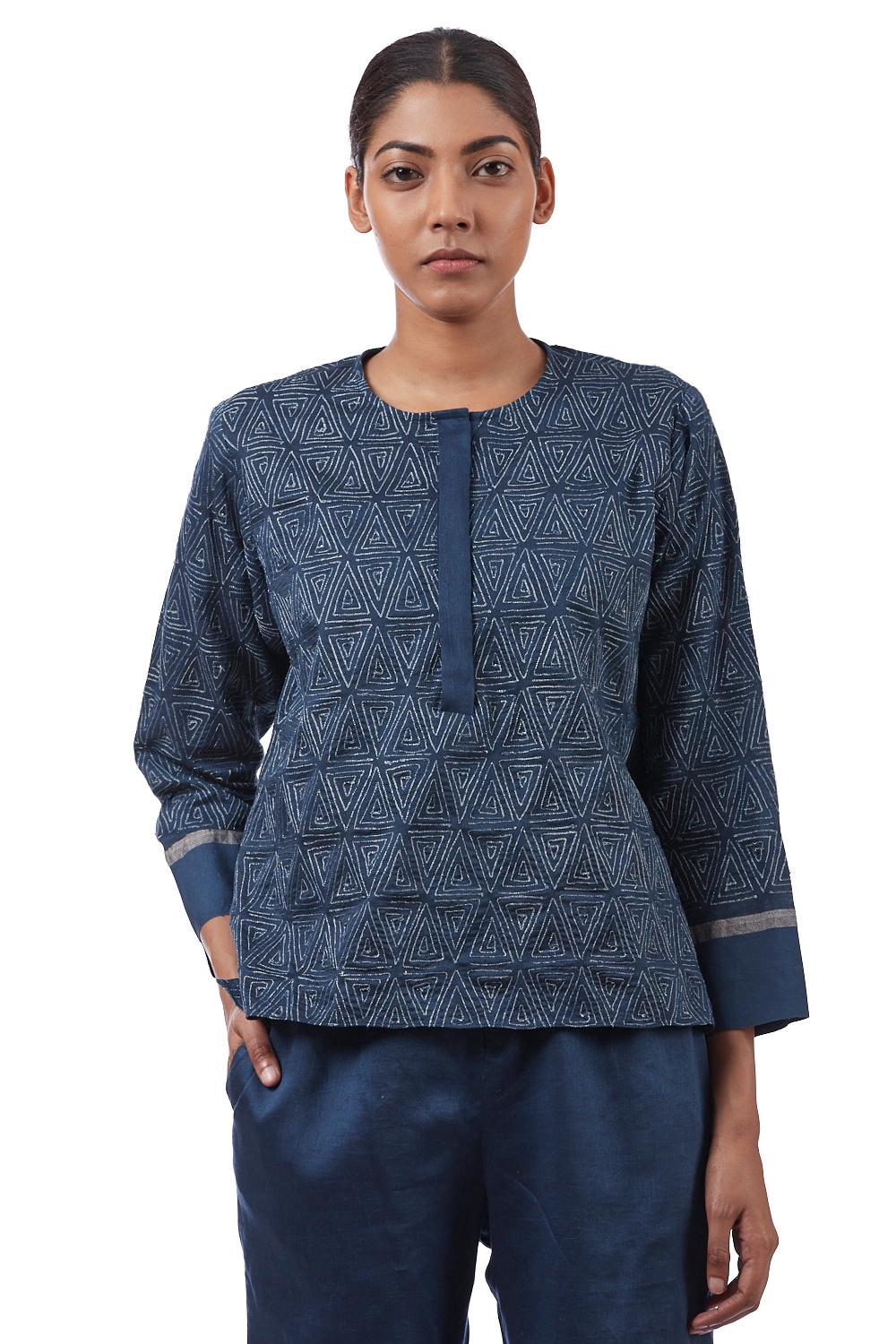 ABRAHAM AND THAKORE | Embroidered Triangle Maheshwar Trapeze Top