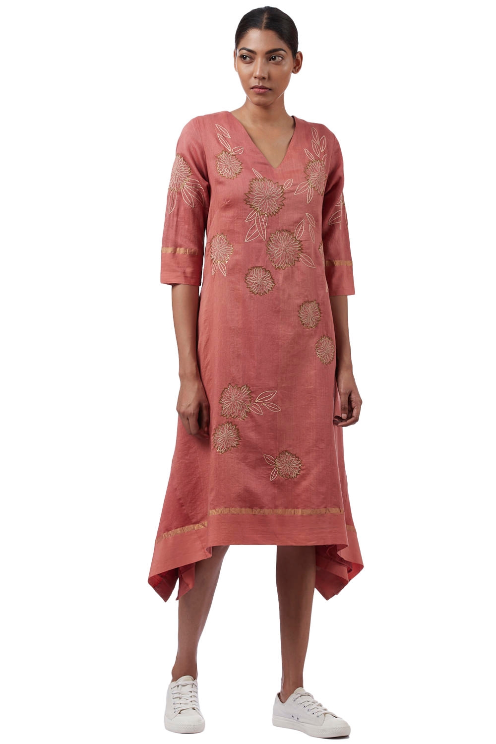 ABRAHAM AND THAKORE | Sequin Embroidered Floral Maheshwar Kite Dress