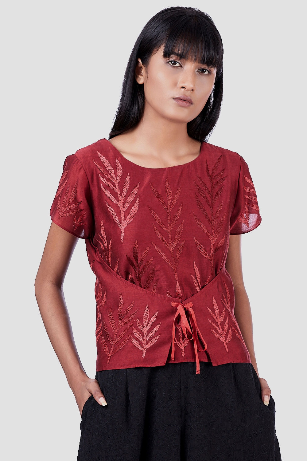 ABRAHAM AND THAKORE | Daal Embroidered Leaves Wrap Top