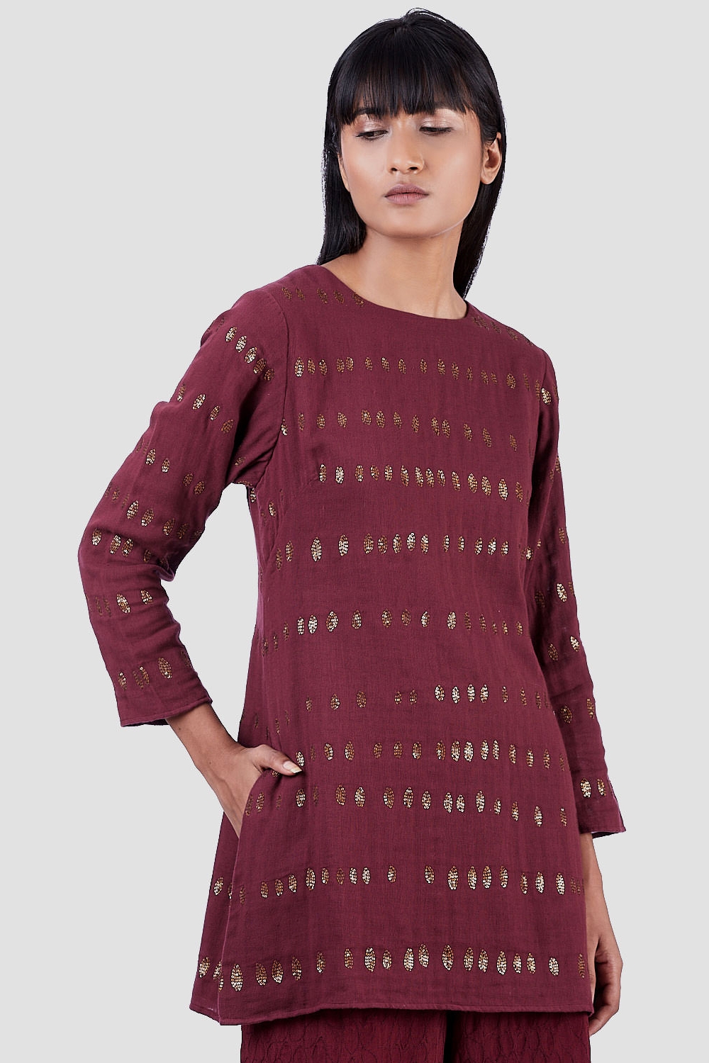 ABRAHAM AND THAKORE | Patee Hand Embroidered Sequin Short Tunic