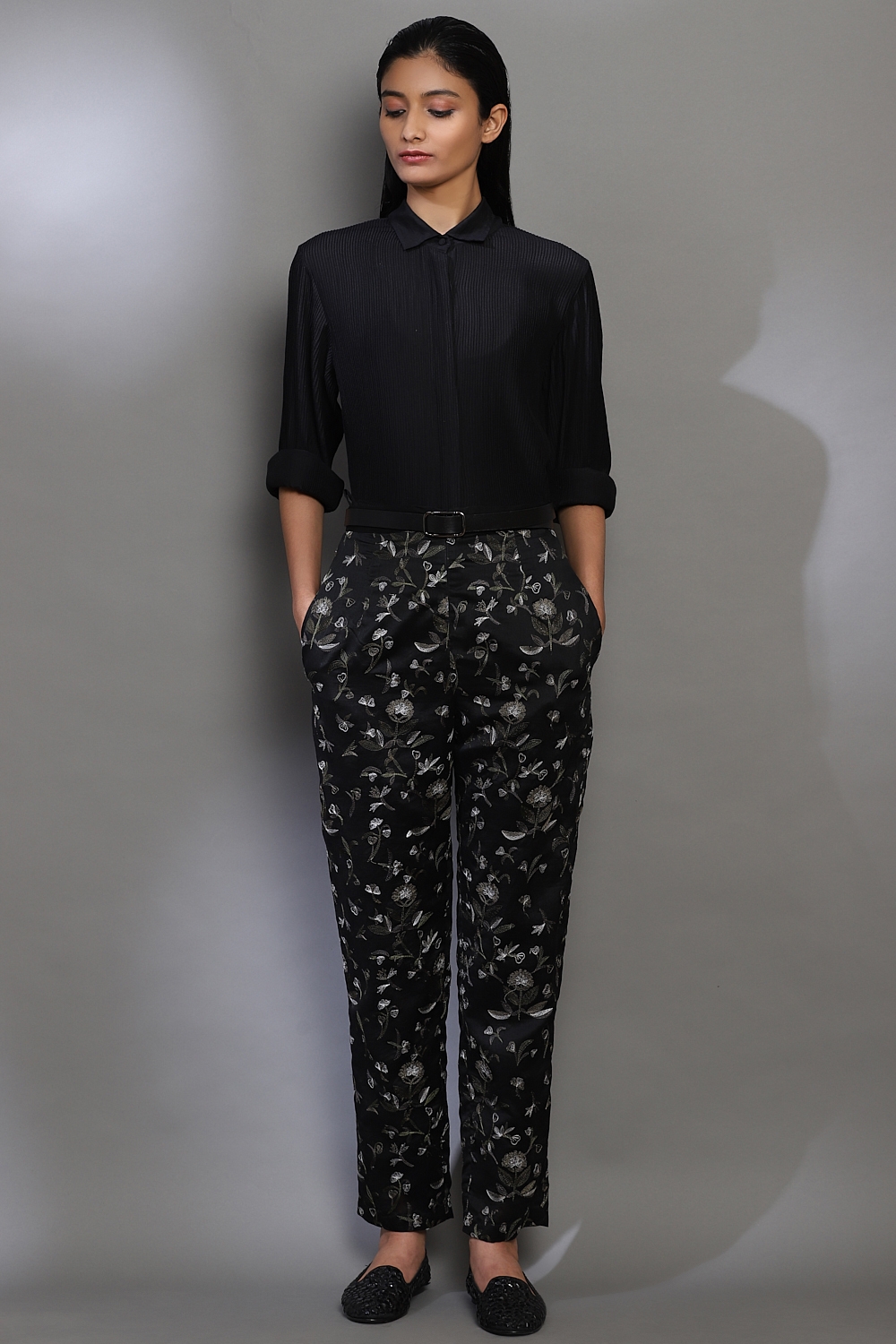 ABRAHAM AND THAKORE | Floral Embroidered Tapered Pants