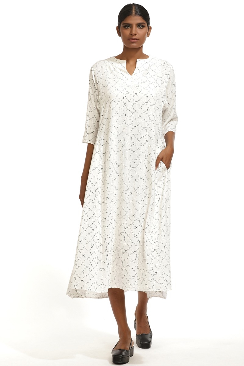 ABRAHAM AND THAKORE | Handstiched Jaali Printed Long Kali Dress