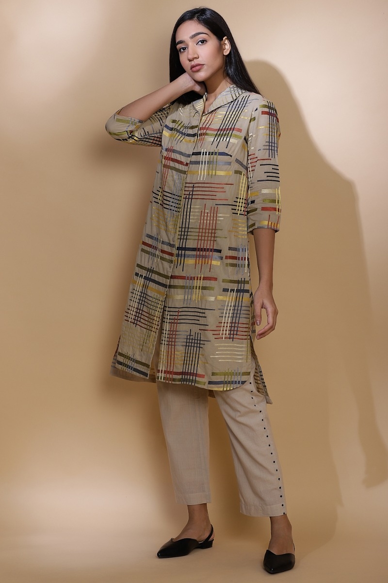 ABRAHAM AND THAKORE | Embroidered Handdrawn Lines Cotton Shirt Jacket