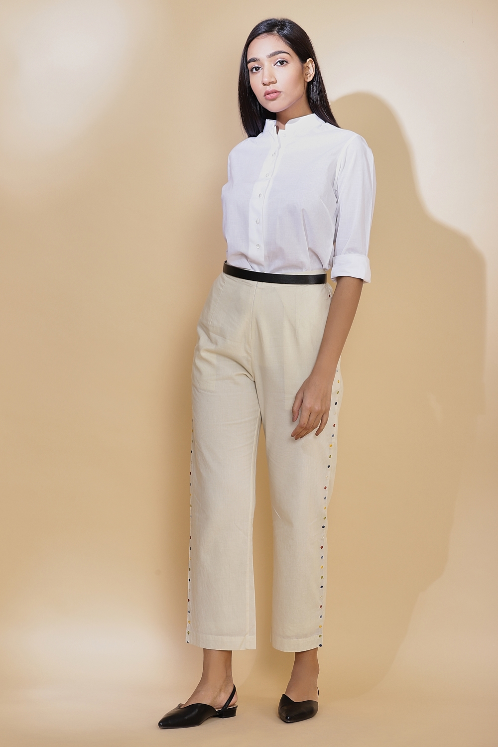 ABRAHAM AND THAKORE | Side Dot Embroidered Cotton Pant