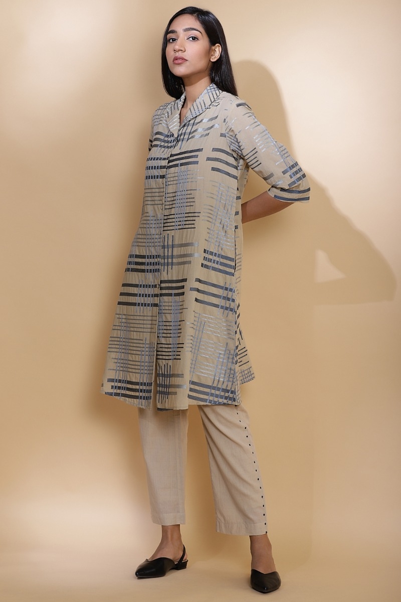 ABRAHAM AND THAKORE | Embroidered Handdrawn Lines Cotton Shirt Jacket