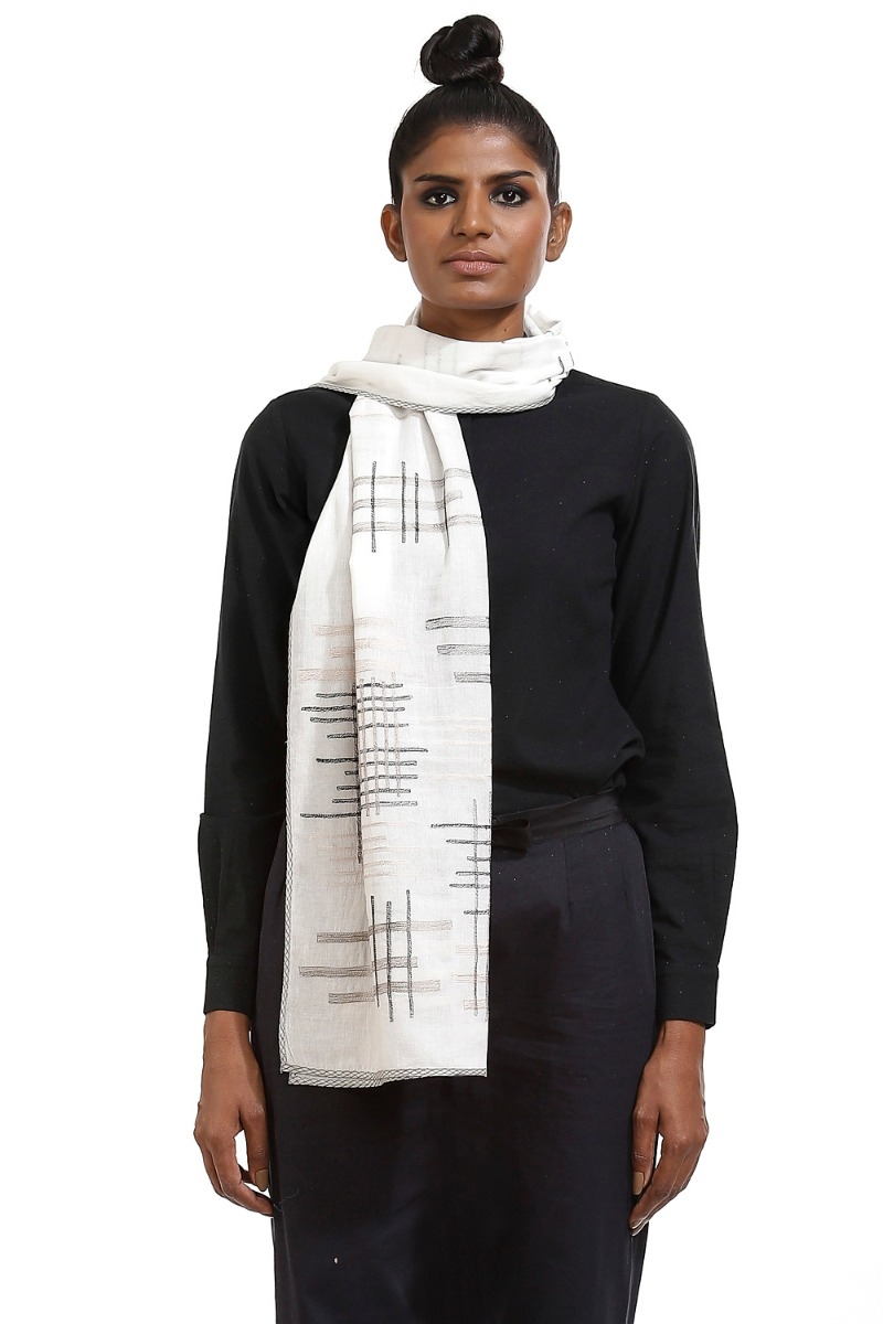 ABRAHAM AND THAKORE | Embroidered Check Scarf