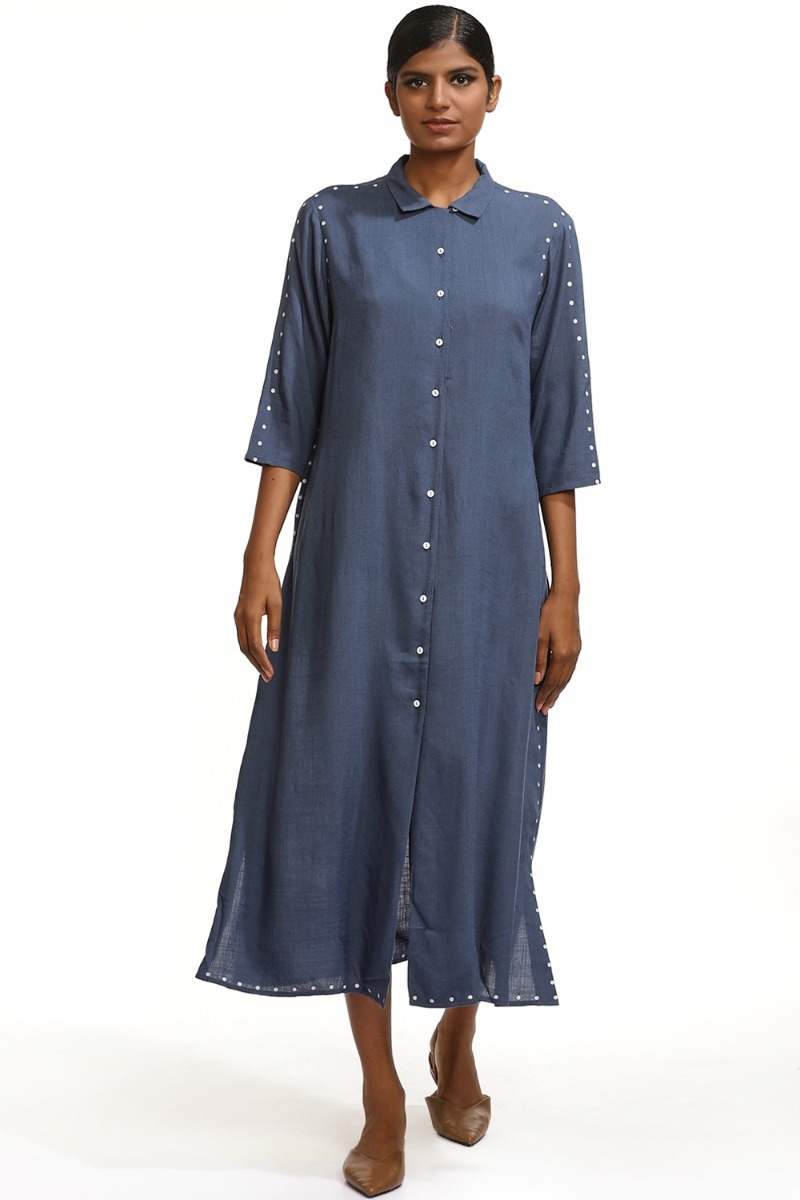 ABRAHAM AND THAKORE | Embroidered Side Dot Shirt Dress