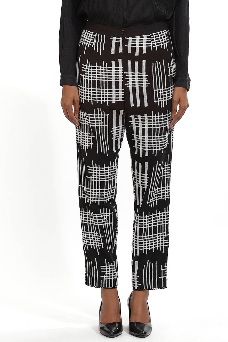 ABRAHAM AND THAKORE | Embroidered Check Straight Pant