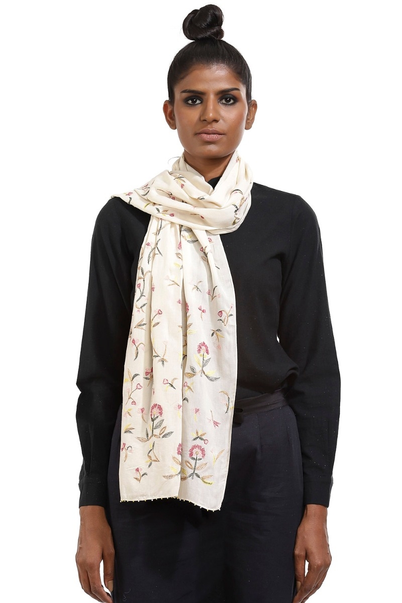 ABRAHAM AND THAKORE | Embroidered Floral Scarf