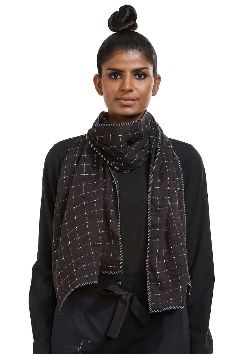 ABRAHAM AND THAKORE | Embroidered Check And Dot Scarf