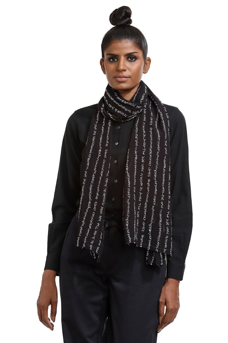ABRAHAM AND THAKORE | Embroidered Calligraphy Scarf