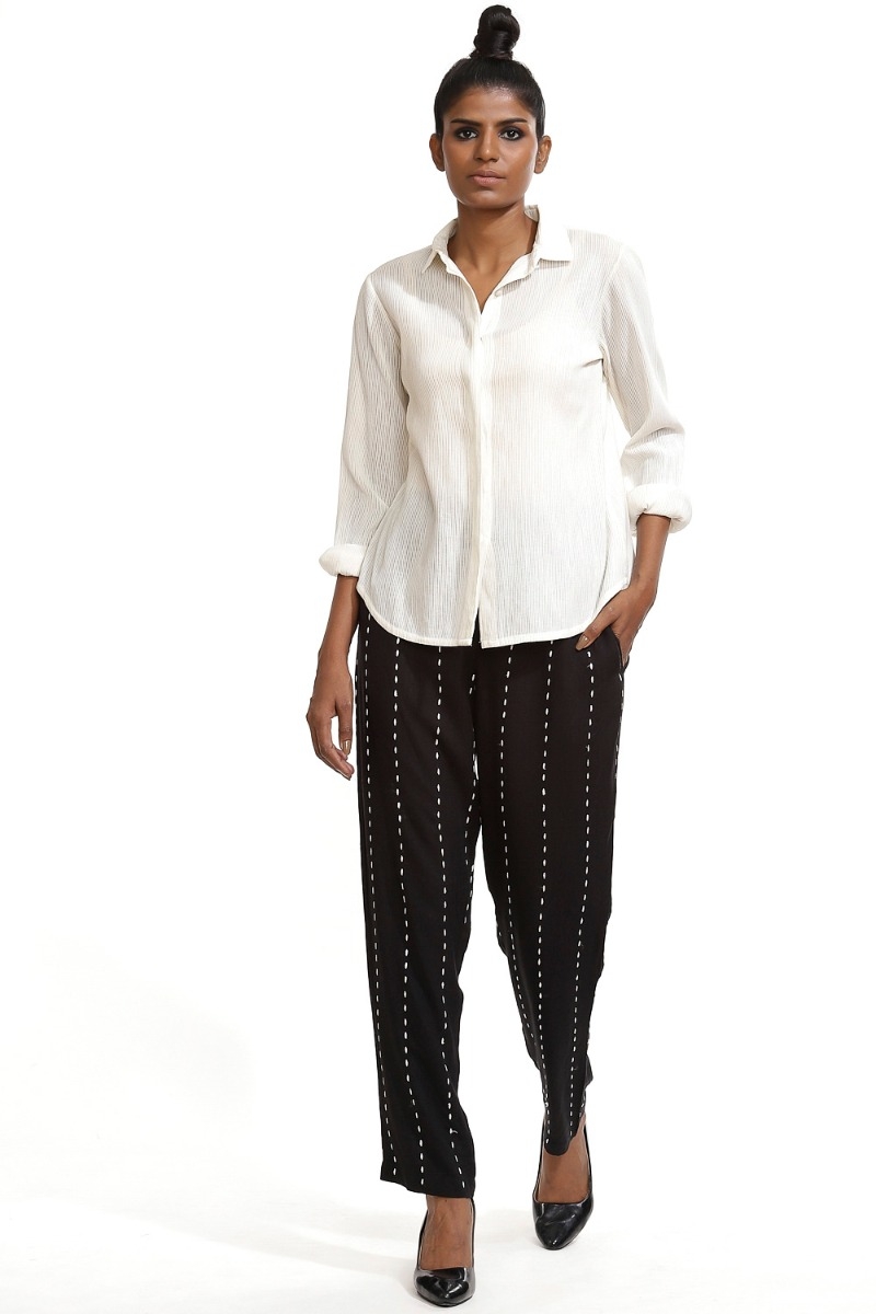 ABRAHAM AND THAKORE | Engineered Stab Stich Tapered Pants Black