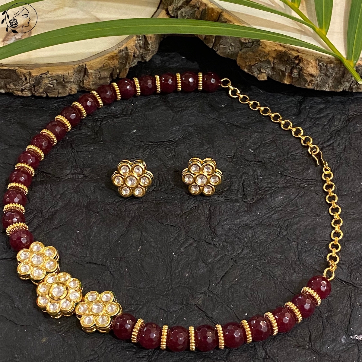 Swabhimann Jewellery | Red Gold Tone Kundan Necklace Set