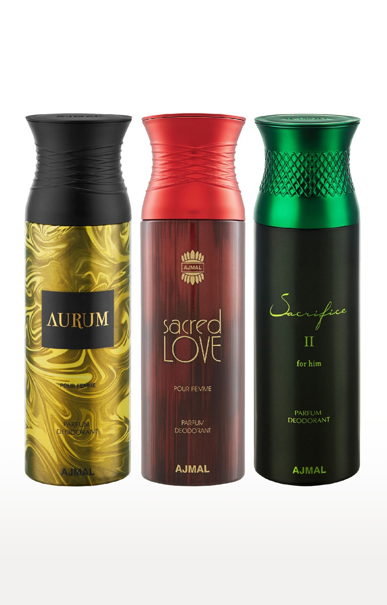 Ajmal Aurum & SacredLove & Sacrifice II Deodorant Spray - For Men & Women (200 ml, Pack of 3) 