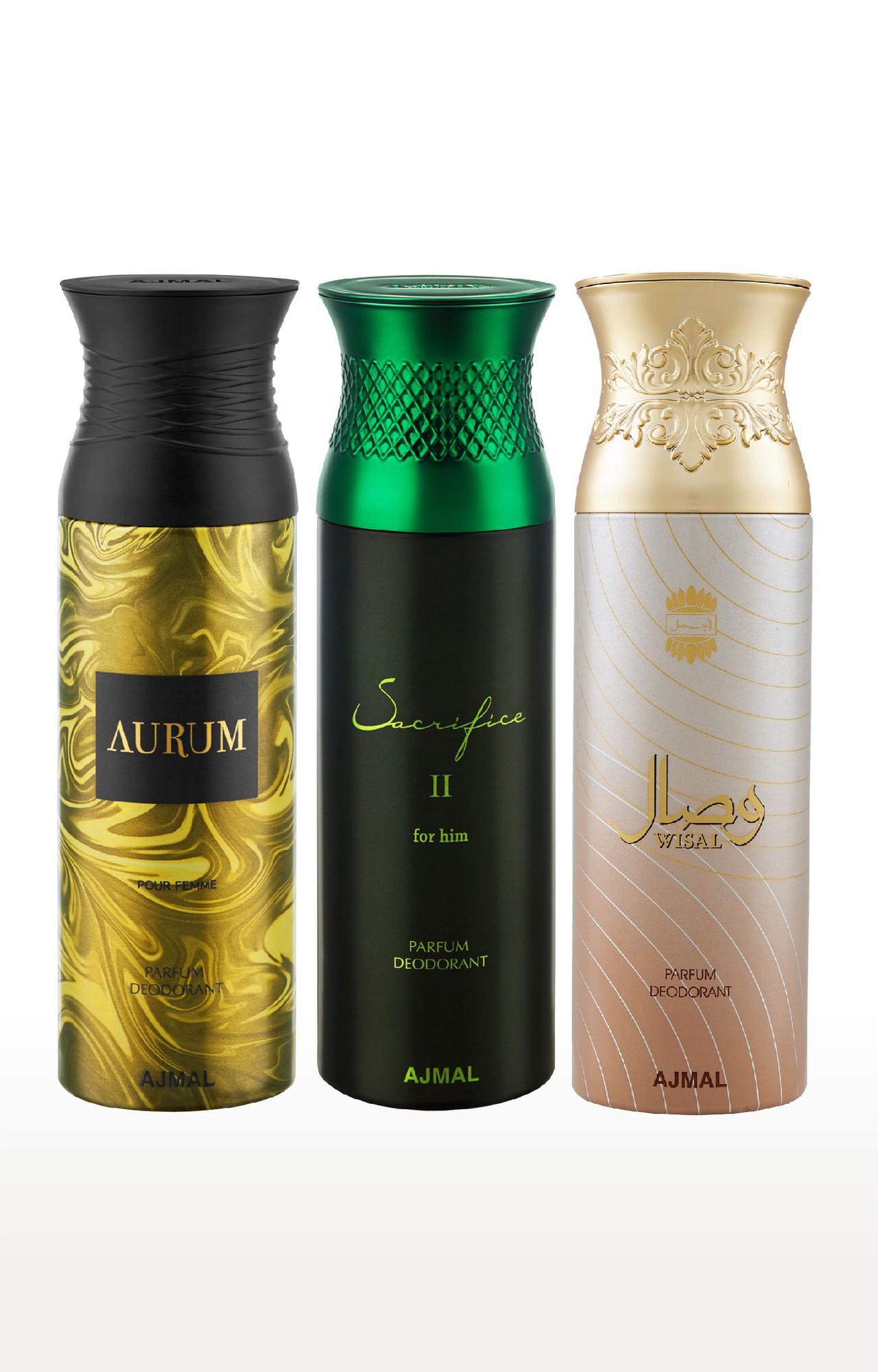 Ajmal Aurum & Sacrifice II & Wisal Deodorant Spray - For Men & Women (200 ml, Pack of 3) 