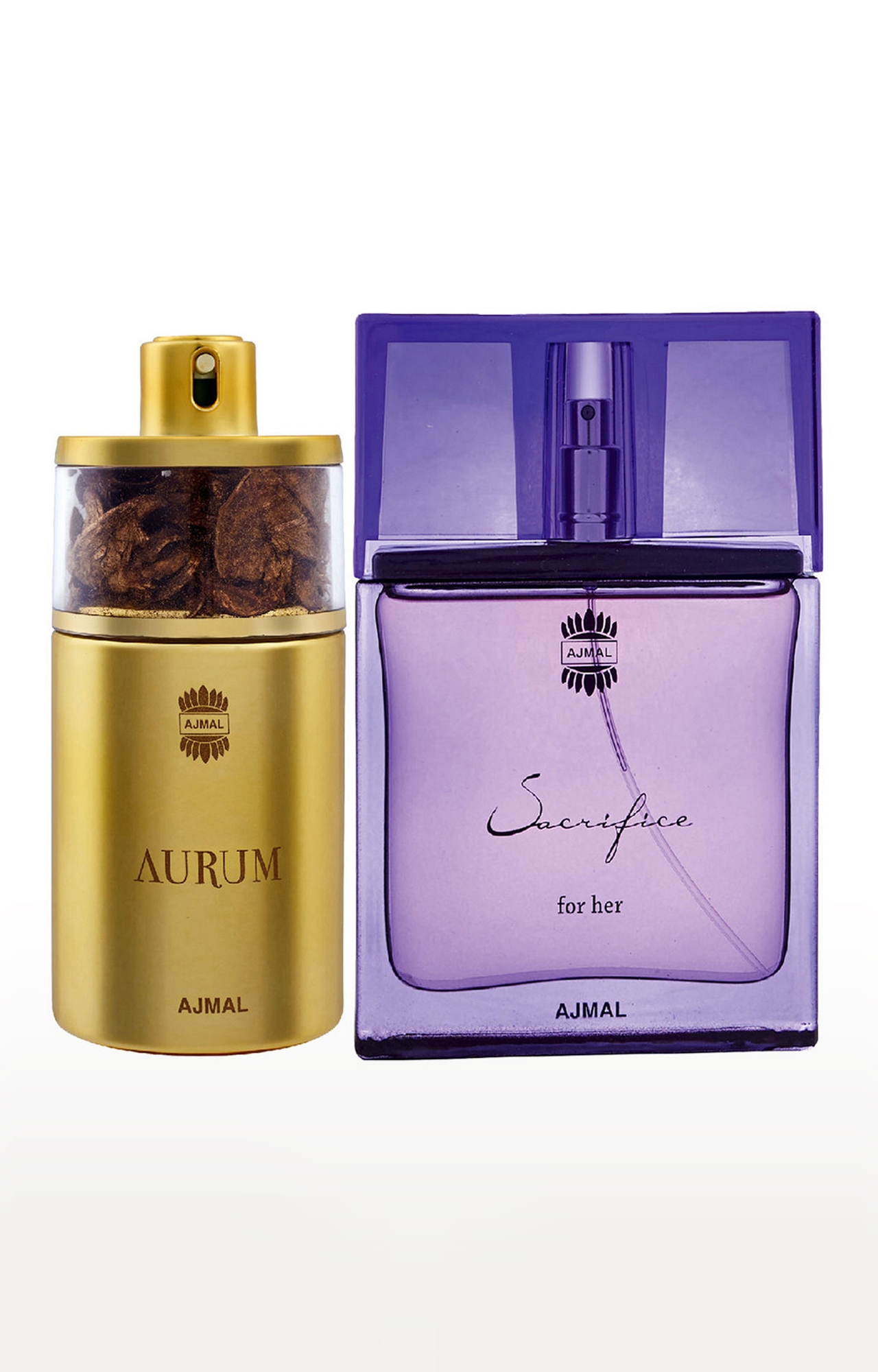 Ajmal Aurum EDP Fruity Perfume 75ml for Women and Sacrifice for HER EDP Musky Perfume 50ml for Women